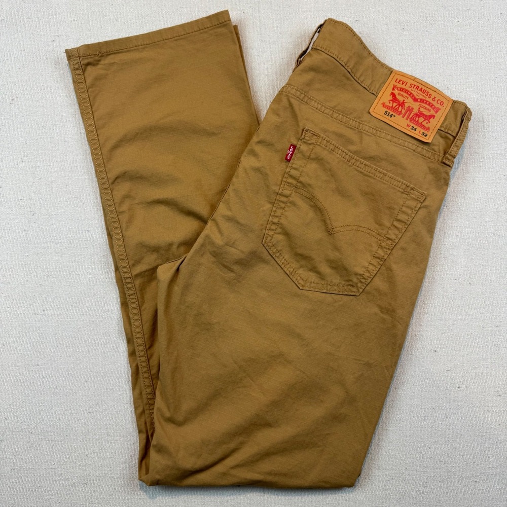 Levi's 34x32 514 Straight Pants Mens Tan Ripstop Cotton Casual Workwear